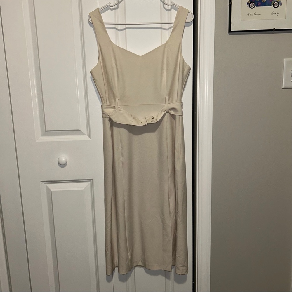 NWT Banana Republic Cream Belted Midi Sheath Dress - Picture 2 of 10
